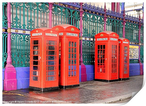 TELEPHONE BOXES AT SMITHFIELD Print by Helen Cullens