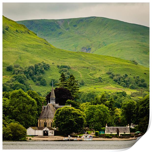 Loch Lomond church Print by David Martin