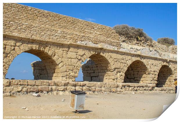 A section of the magnificent ancient Roman aquaduct, where it cr Print by Michael Harper