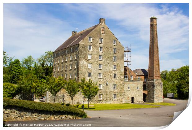 The historic Ballydugan flourmill and chimney stack Print by Michael Harper