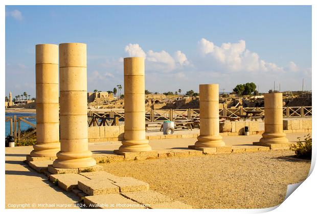 The ruins of King Herod's palace that forms part of Caserea Mari Print by Michael Harper