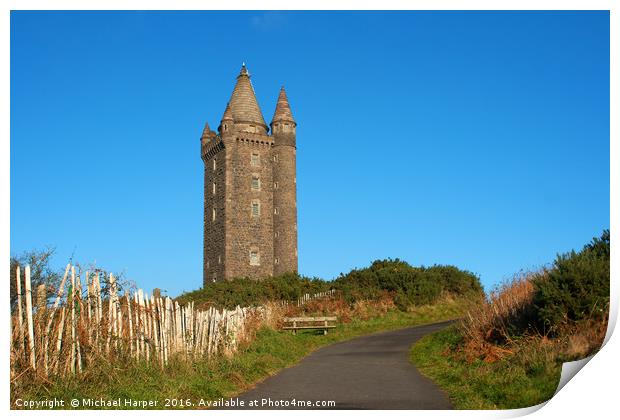 Scrabo Tower dominates the skyline at Newtownards  Print by Michael Harper