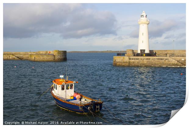 The lighthouse at Donaghadee Harbour Print by Michael Harper
