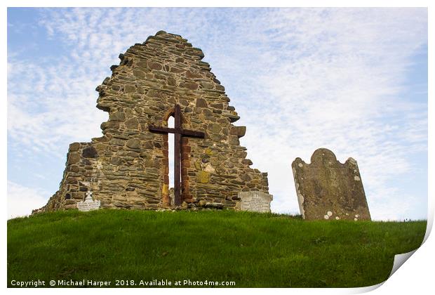 The ruins of the ancient St Aiden's Church  Print by Michael Harper
