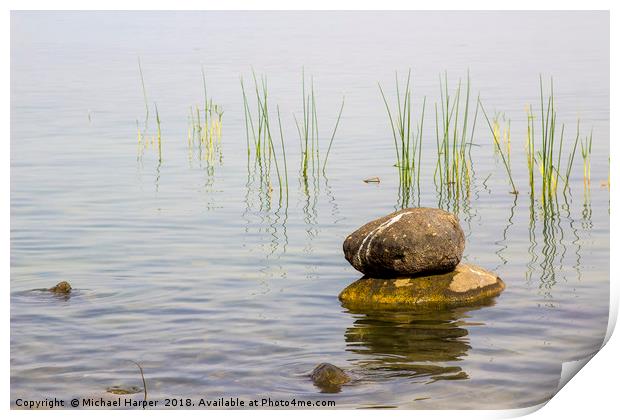 Rocks in the shallows in the Sea of Galilee  Print by Michael Harper