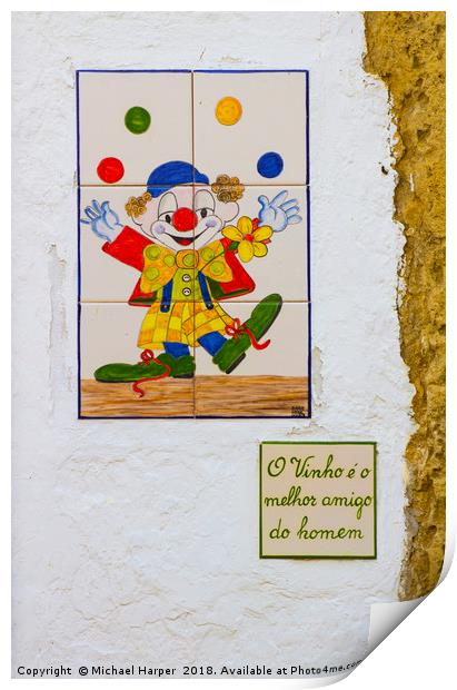 A humorous Circus Clown tiled wall plaque Print by Michael Harper