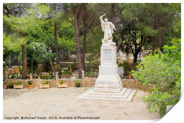 A statue of Elijah the Prophet on Mount Carmel Isr Print by Michael Harper