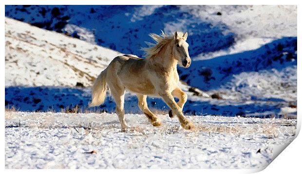 HORSE RUNNING in SNOW Print by Larry Stolle