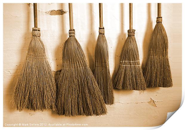 Shaker Brooms on a Wall Print by Mark Sellers