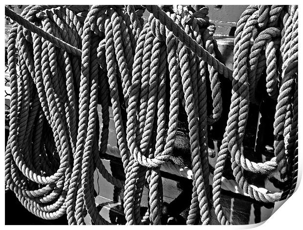 USS Constitution - Ropes for the Rigging BW 1 Print by Mark Sellers