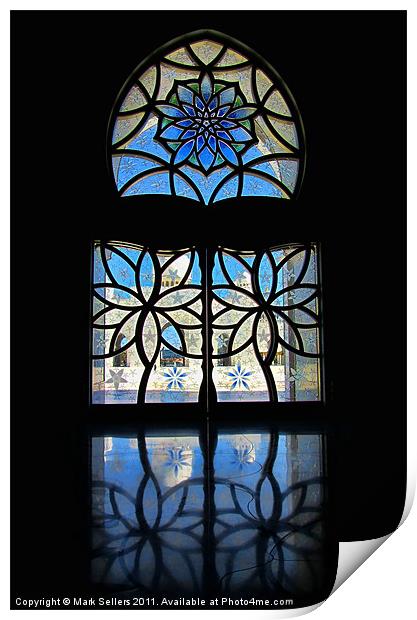 Sheikh Zayed Grand Mosque Foyer Window black Print by Mark Sellers