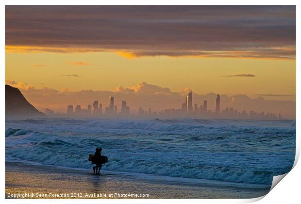 Surfers Paradise from Palm Beach at Sunset Print by Sean Foreman