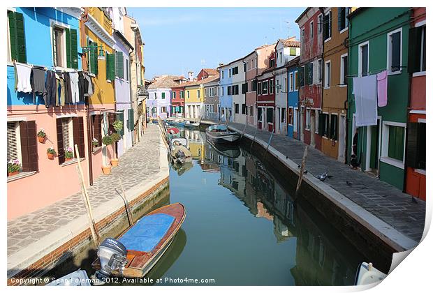 Vivid Houses Along Burano Canal Print by Sean Foreman