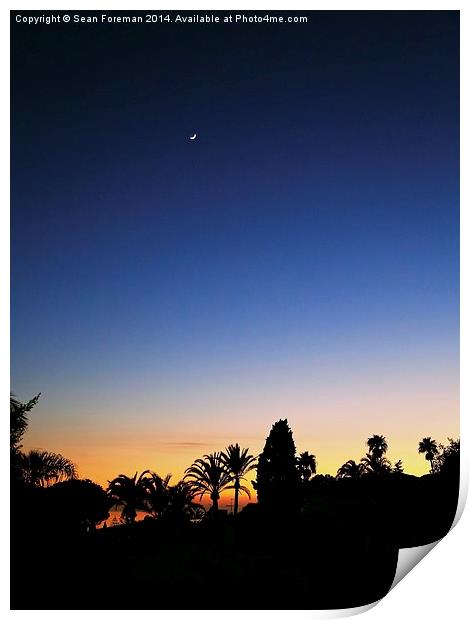  Sunset and moon Print by Sean Foreman