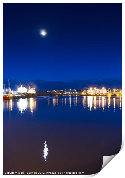 Moon over Aberdeen Harbour Print by Bill Buchan