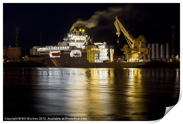 Oil Ships At Night Aberdeen Print by Bill Buchan