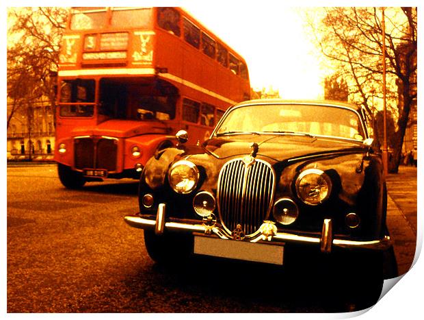 Jaguar and bus Print by david harding