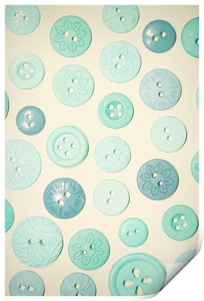 Vintage Blues Button Love Print by Sharon Johnstone