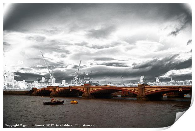 Blackfriars Bridge London Stormy sky Print by Gordon Dimmer