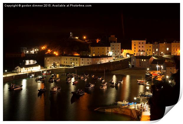  A View of Tenby Harbour at Night Print by Gordon Dimmer