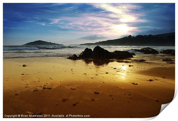 Bantham Beach at sunset Print by Brian Middleton