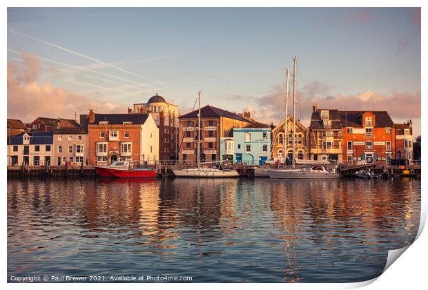 Weymouth Harbour at Sunrise Print by Paul Brewer