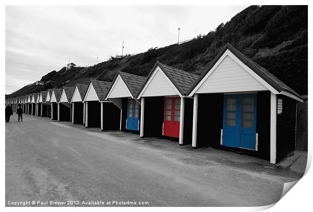 Beach Huts with a bit of colour Print by Paul Brewer