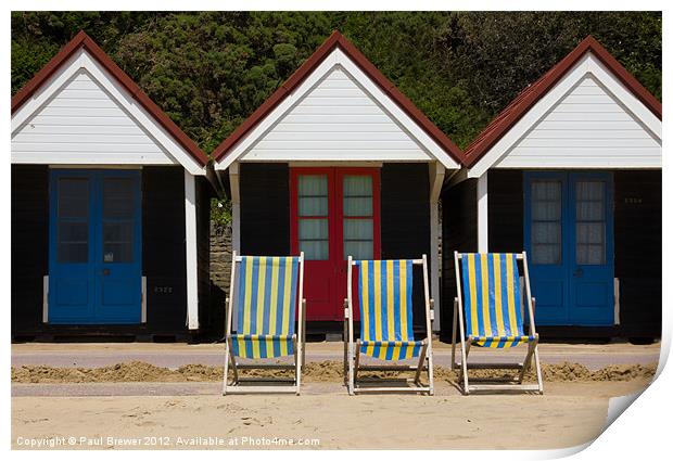 Beach Huts and Deck chairs Print by Paul Brewer
