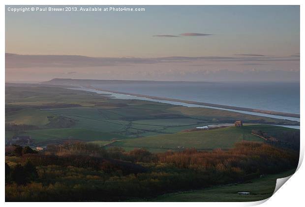 Abbotsbury and the Fleet on a Cold May Evening Print by Paul Brewer