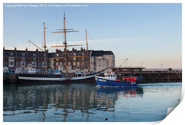  The Pelican in Weymouth Harbour Winter 2015 Print by Paul Brewer