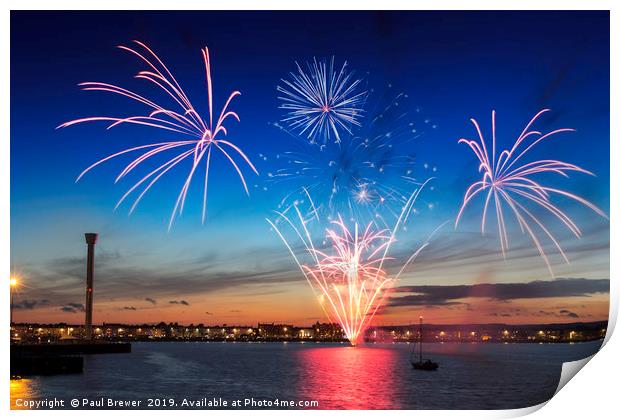 Weymouth Beach Fireworks Print by Paul Brewer