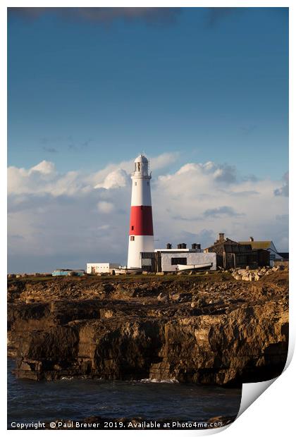 Portland Bill Lighthouse in Winter at Sunrise Print by Paul Brewer