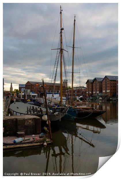 Gloucester Docks looking towards Glucester Cathedr Print by Paul Brewer