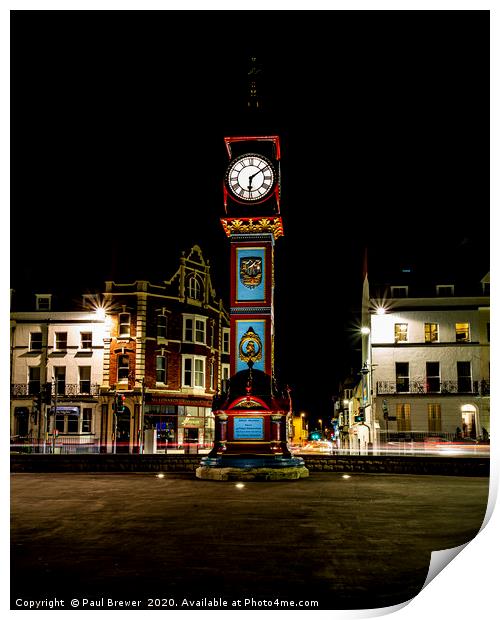 Weymouth Clock in Winter Print by Paul Brewer