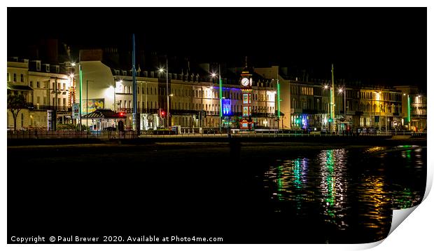 Weymouth Sea Front at Night Print by Paul Brewer