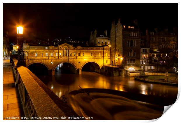 Pulteney Bridge at night Print by Paul Brewer