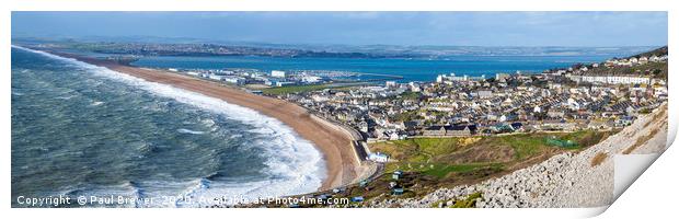 Storm Jorge hits Chesil Beach Panoramic Print by Paul Brewer