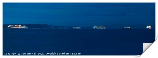6 Cruise Ships off the Dorset Coast Print by Paul Brewer