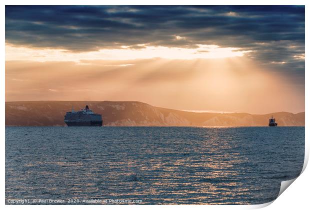Cunards Queen Elizabeth Moored off the Weymouth Co Print by Paul Brewer