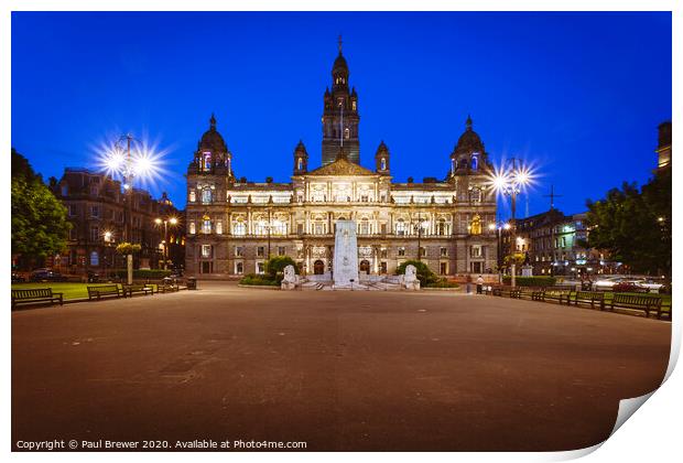 The Glasgow City Hall at night  Print by Paul Brewer