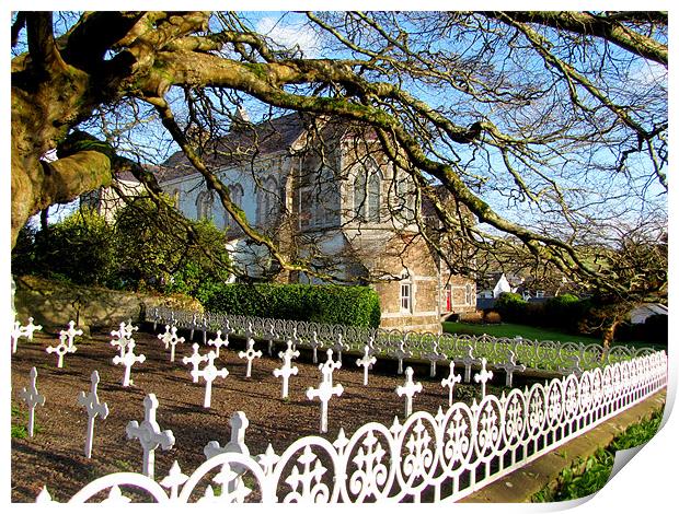 Garden and graveyard of the St. Marys church in Di Print by barbara walsh