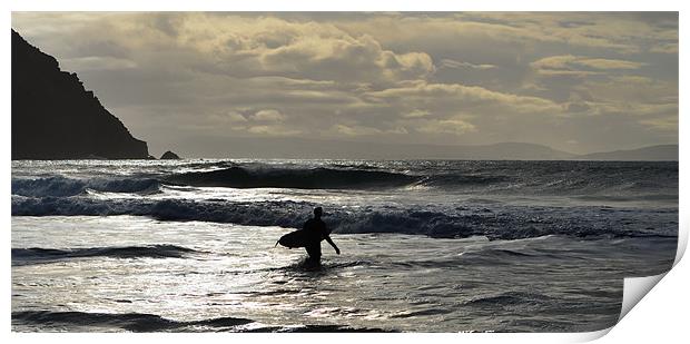 Surfer Coumeenole beach Print by barbara walsh