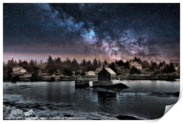 Night Sky over Fishing Village  Print by Elaine Manley