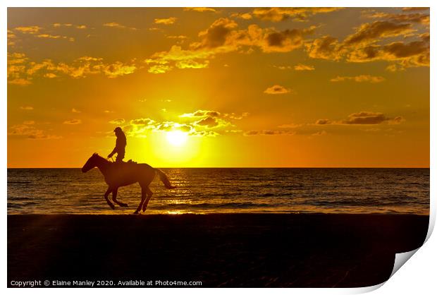 Horseback Riding at Sunset Print by Elaine Manley