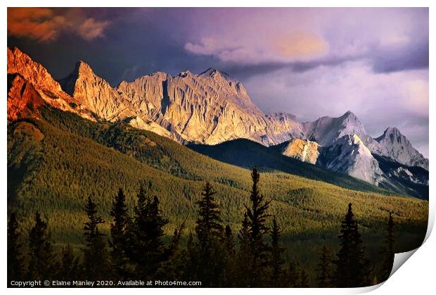 Setting Sun Rocky Mountains Print by Elaine Manley