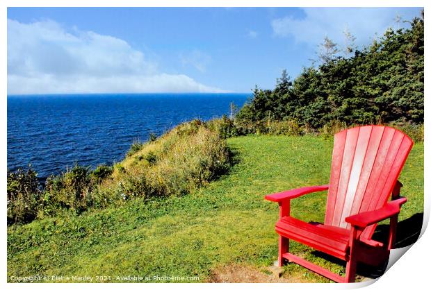 Red Chair by the Ocean Print by Elaine Manley