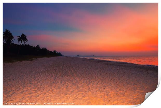 Naples Beach at Sunset , Florida Print by Elaine Manley