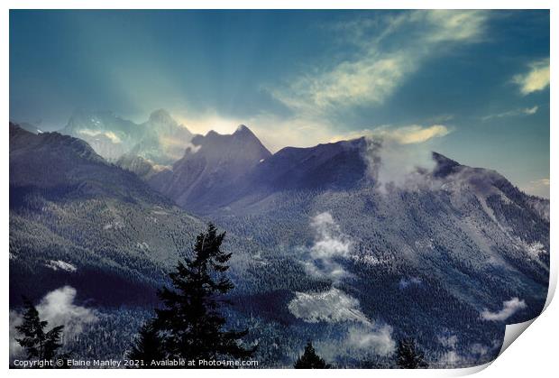 Misty Rocky Mountains  Print by Elaine Manley