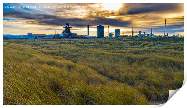 Redcar Steelworks at dusk Print by Greg Marshall