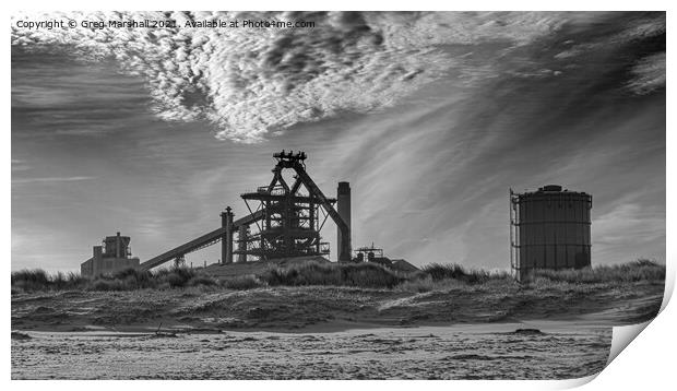 Redcar Steelworks Blast Furnace Black and white Print by Greg Marshall